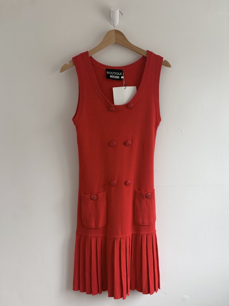 moschino mini dress Boutique Moschino Wool Blend Sleeveless Knit Mini Dress (As found, light  wear on buttons – Editor Consignment